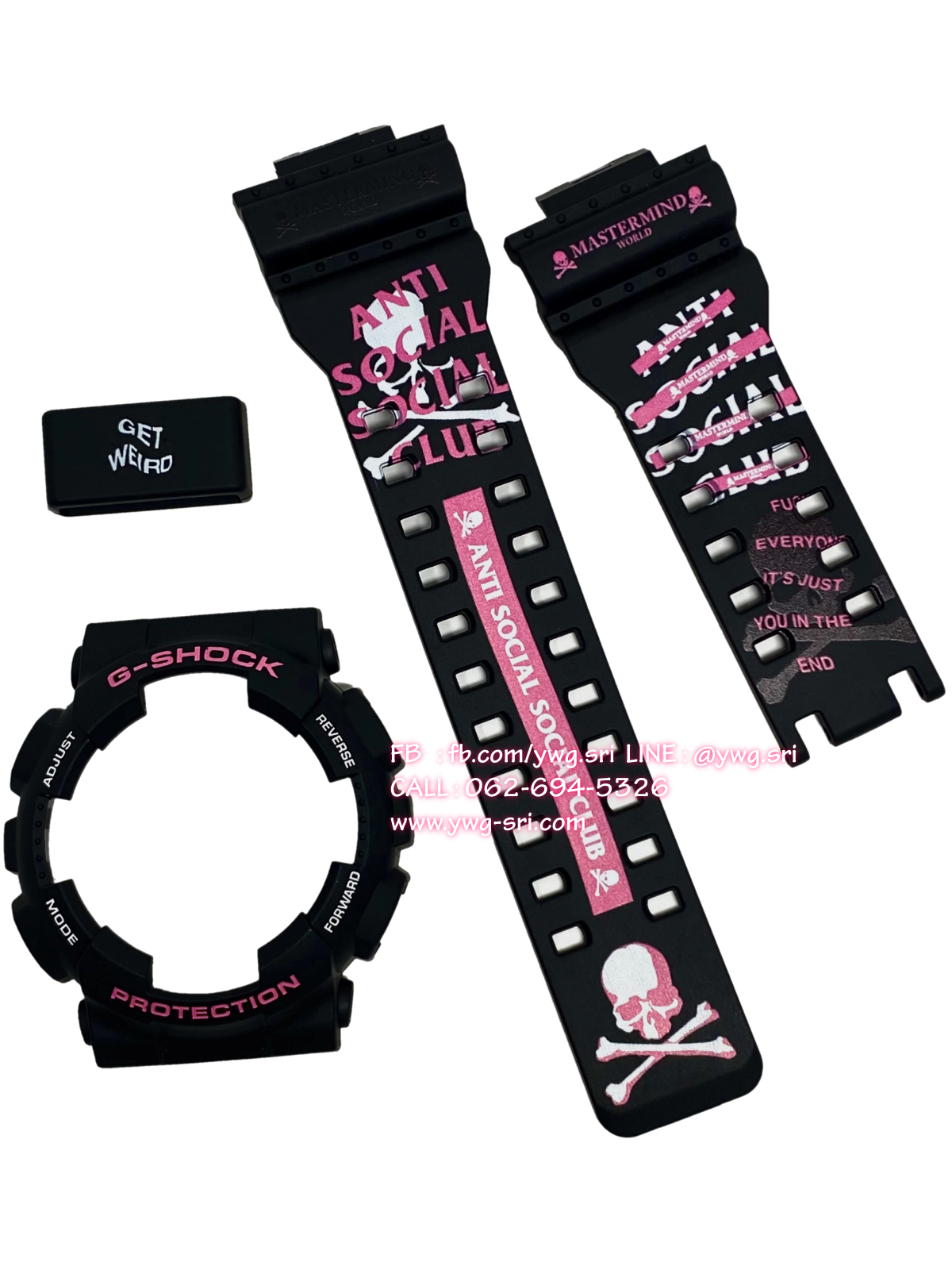 กรอบสาย G-SHOCK แท้✅ สีดำด้าน สกรีนลาย Anti social social club ใส่ได้กับรุ่น GA-100 ,GA-110 ,GA-120 ,GA-140 ,GAX-100 ,GD-100 ,GD-120