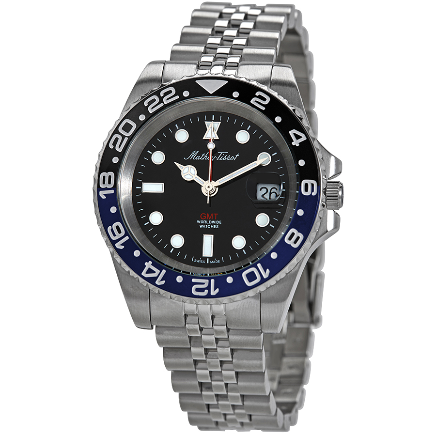 Mathey-Tissot H903ANB นาฬิกาผู้ชาย Vintage GMT Batman Bezel Quartz Men's Watch