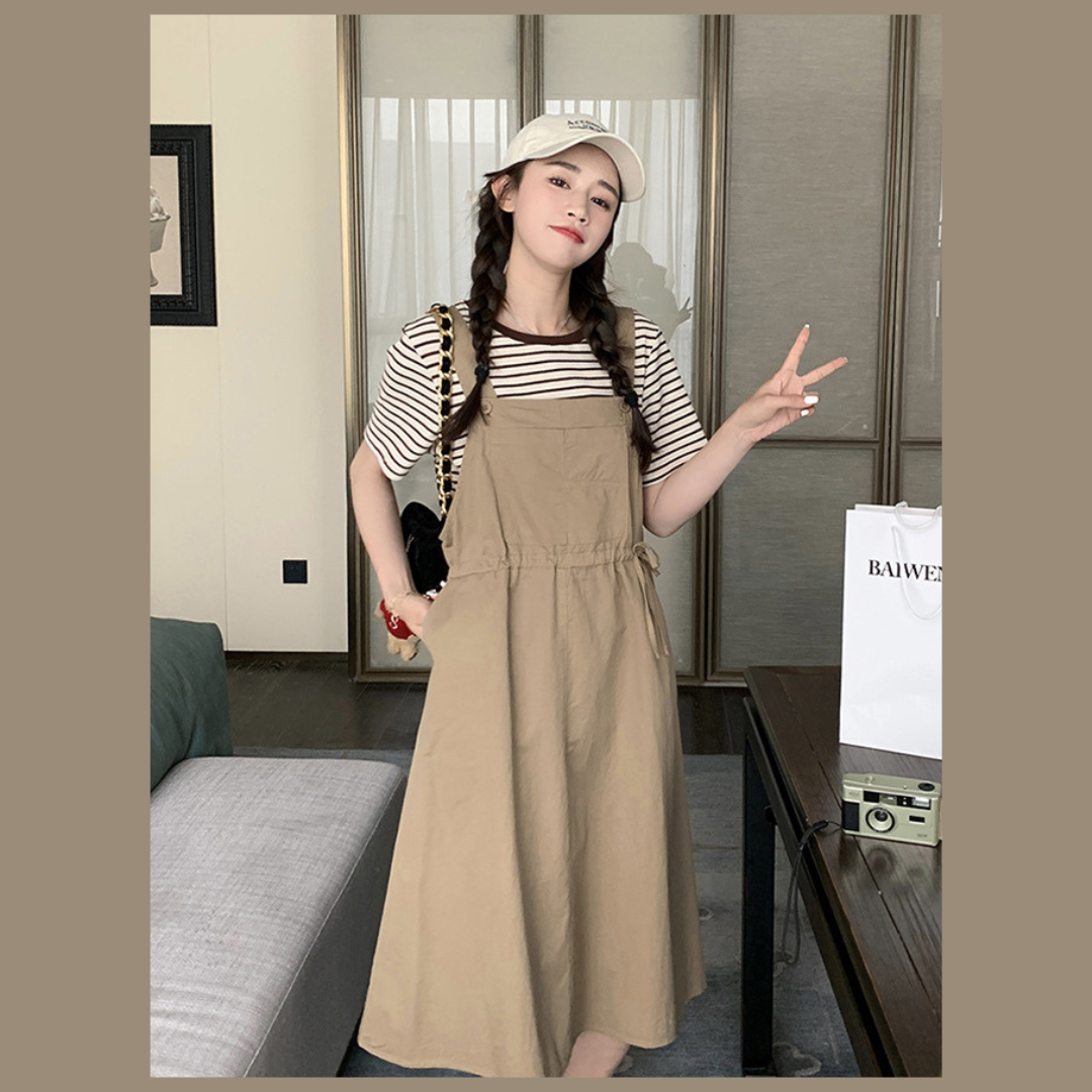 เอี๊ยมกระโปรง+เสื้อแขนสั้น เนื้อผ้าดีมาก มีเชือกปรับขนาดครรภ์ได้ มีกระเป๋าข้าง และกระเป๋ากลางชุดนี้ น่ารักมากบอกเลย M L XL XXL