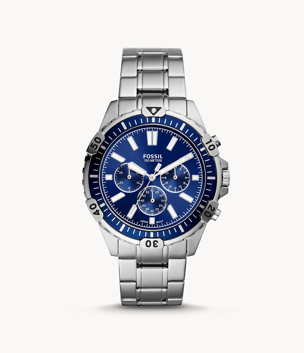 Fossil FS5623 นาฬิกาผู้ชาย Garrett Chronograph Silver-Tone Stainless-Steel Quartz Men's Watch