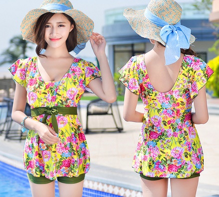 ชุดว่ายน้ำคนอ้วนพร้อมส่ง :ชุดว่ายน้ำไซส์ใหญ่สีเหลืองเขียวใบตองแต่งลายดอกไม้สีสันสดใส กางเกงขาสั้นใส่ด้านในน่ารักมากๆจ้า:รอบอก40-50นิ้ว เอว32-40นิ้ว สะโพก38-48นิ้วจ้า