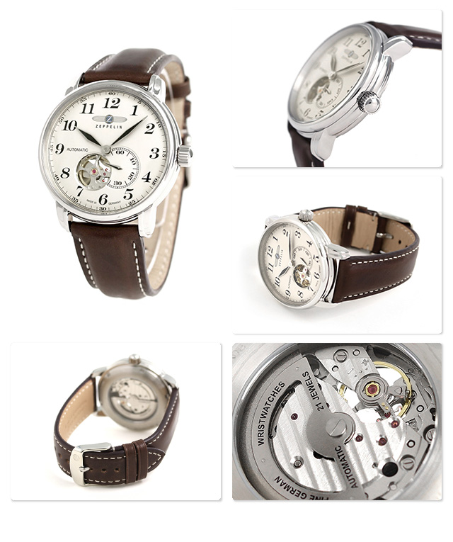 Zeppelin 7666-5 นาฬิกาผู้ชาย Zeppelin Model 7666-5, Series LZ127 Count Automatic Skeleton Men's Watch Made In Germany