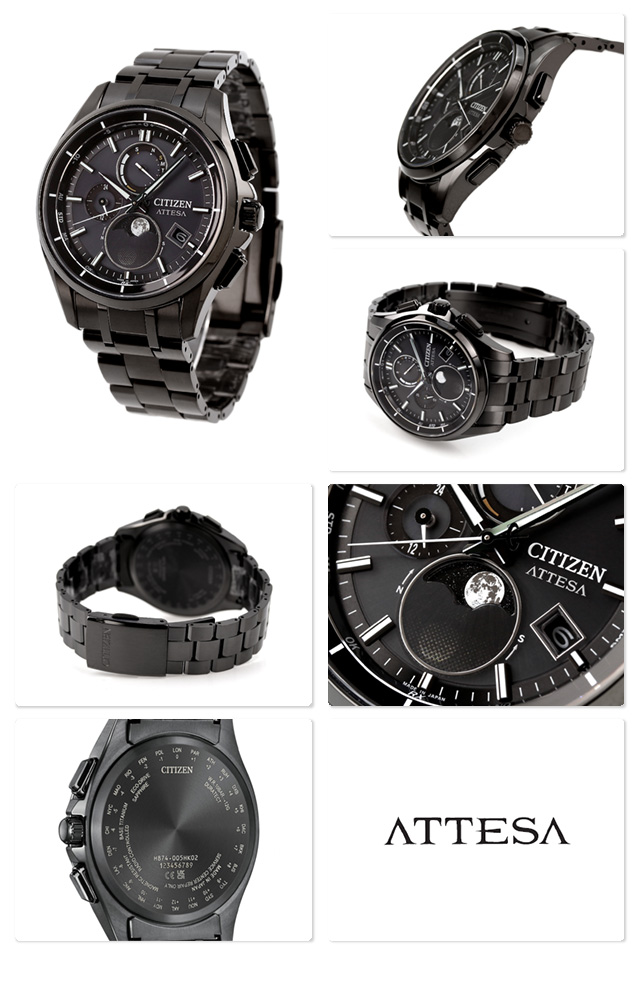 Citizen BY1006-62E นาฬิกาผู้ชาย Eco-Drive Attesa Moon Phase Radio Controlled Men's Watch