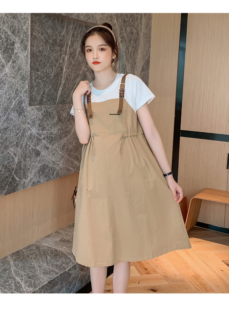 เดรสคลุมท้องแฟชั่นเอี๊ยมหลอก สายหนัง มีกระเป๋าข้าง ช่วงท้องปรับขนาดได้ สีและแบบสวยมาก M L XL XXL