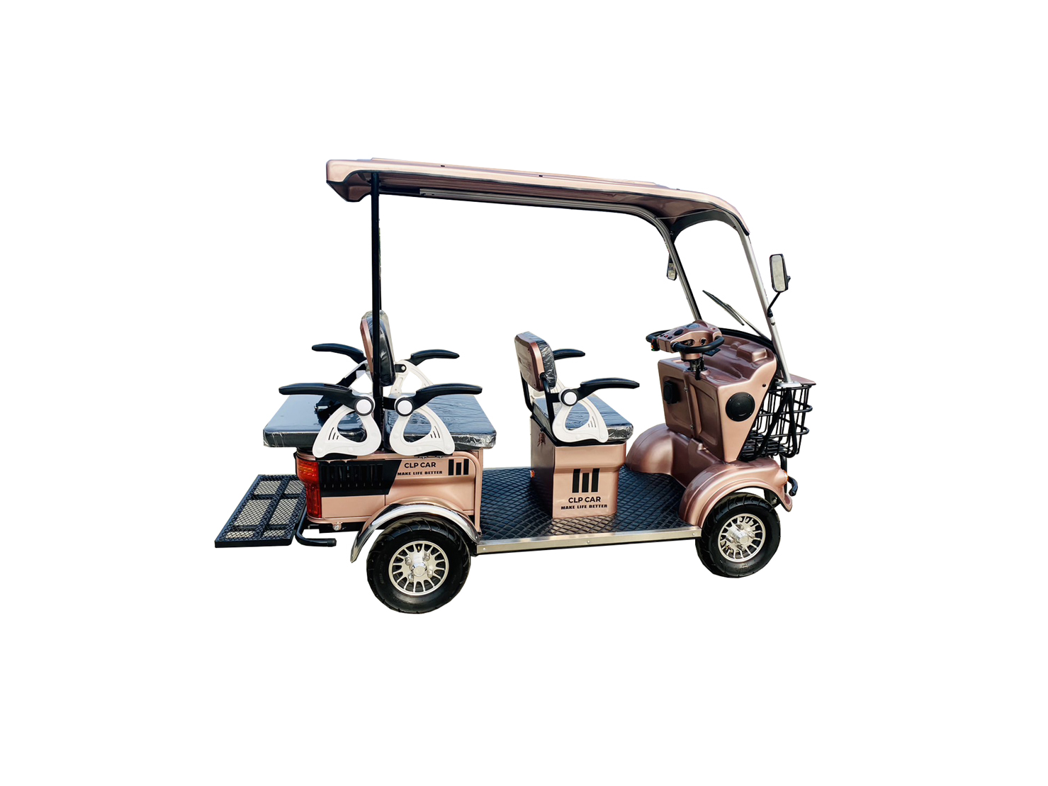 รถไฟฟ้า 4 ล้อ 4-5 ที่นั่ง รุ่น M-01T ยี่ห้อ CLP CAR ขับแฮนด์บิด สีชมพูพิ้งค์โกลว์