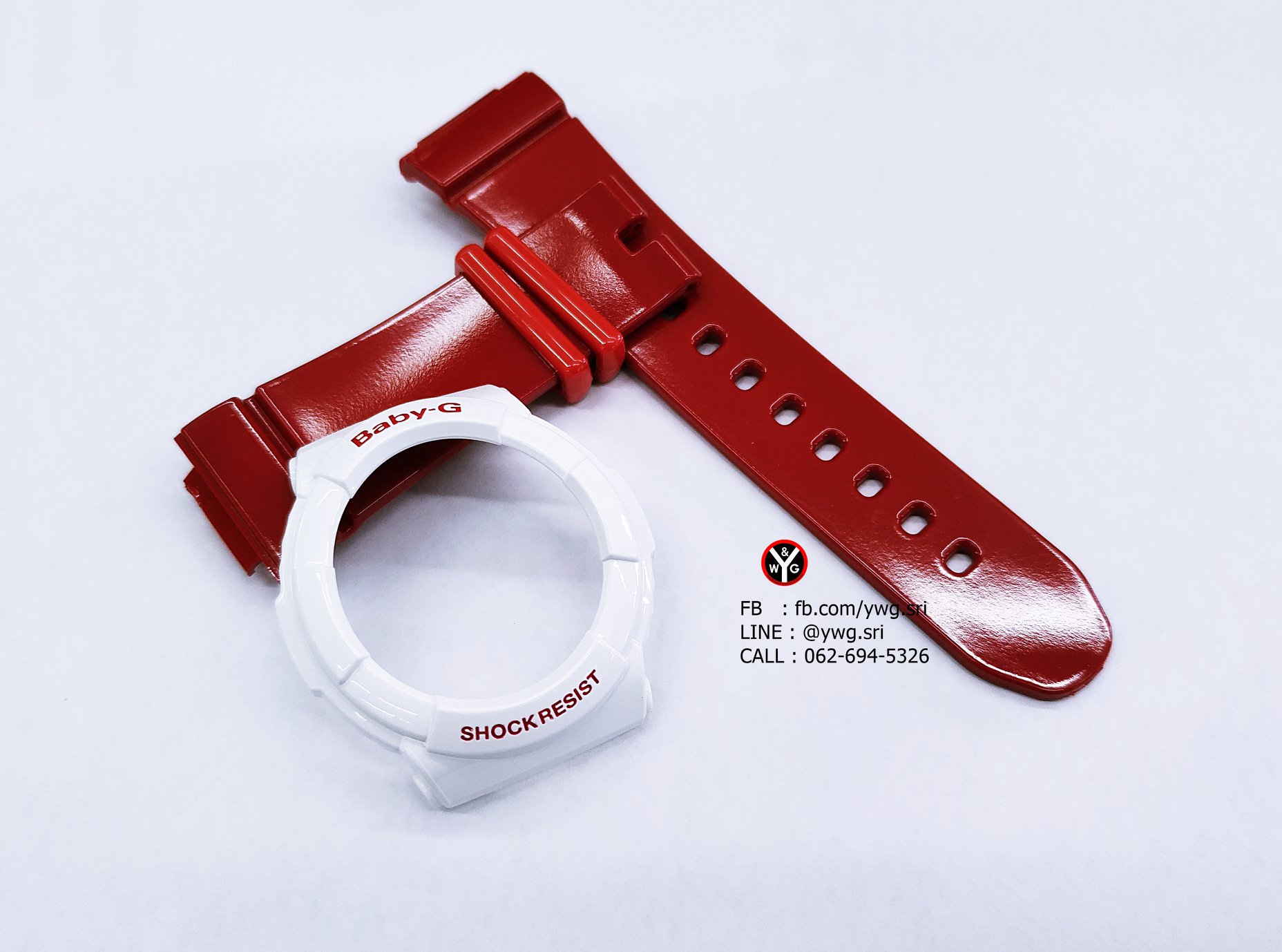 กรอบสาย BABY-G แท้ กรอบขาวฟร้อนแดง สายแดงเงา ใส่ได้รับรุ่น BGA-130 ,BGA-131 ,BGA-160 ,BGA-161