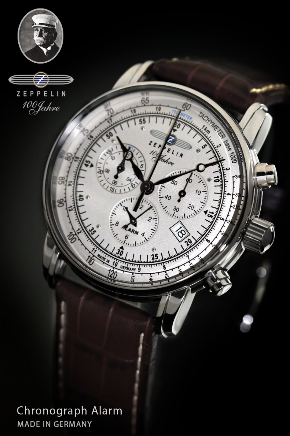 Zeppelin 7680-1 นาฬิกาผู้ชาย Zeppelin Model 7680-1, Series 100 Years Zeppelin ED.1 Chronograph Quartz Men's Watch Made In Germany