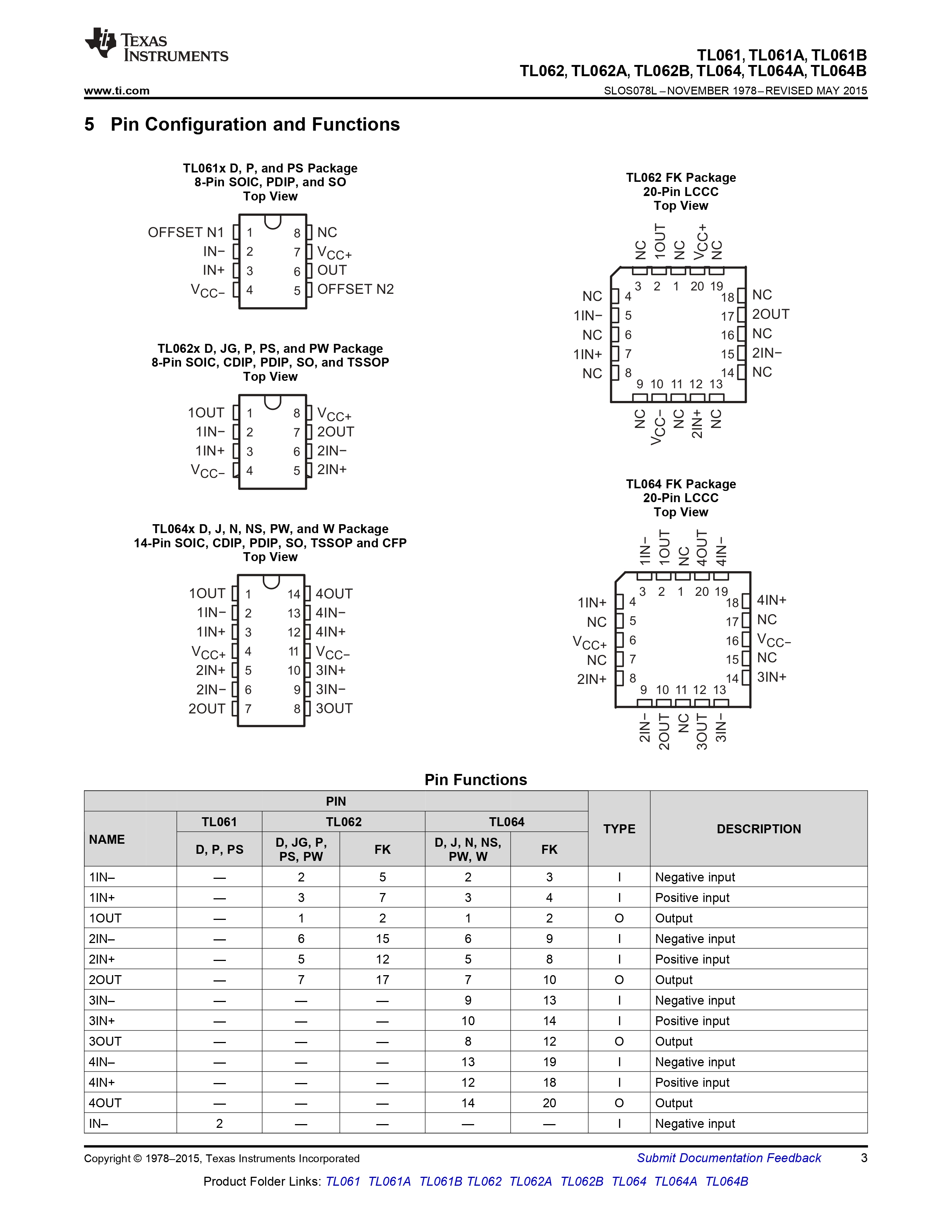 IC TL061CP TEXAS INSTRUMENTS Low Power Single Op-Amp JFET Input Unity Gain Bandwidth 1MHz,Slew Rate 3.5V/us Input Offset 3mV,Dual Supply ±5V to ±15V ไอซี DIP-8