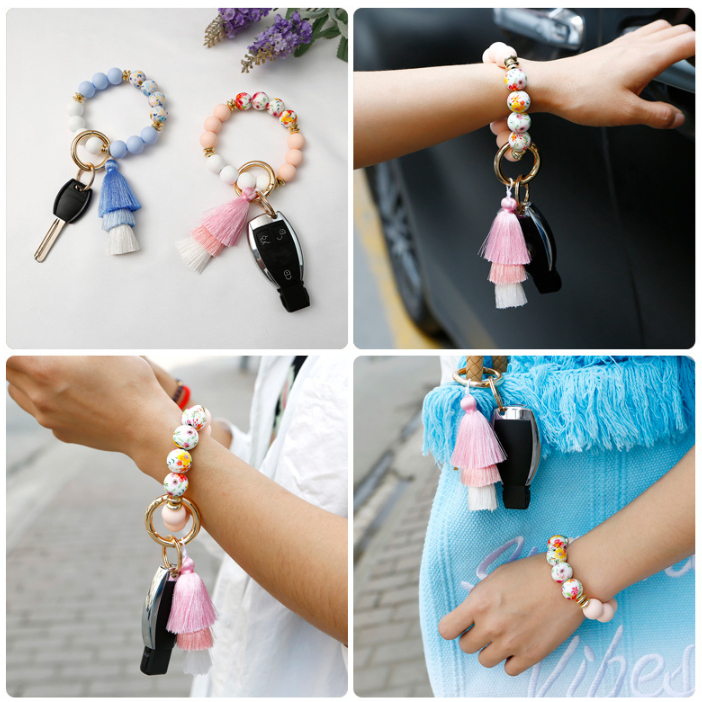 รุ่น K68547 สร้อยข้อมือลูกปัดซิลิโคน พวงกุญแจลูกปัดซิลิโคนคล้องมือ