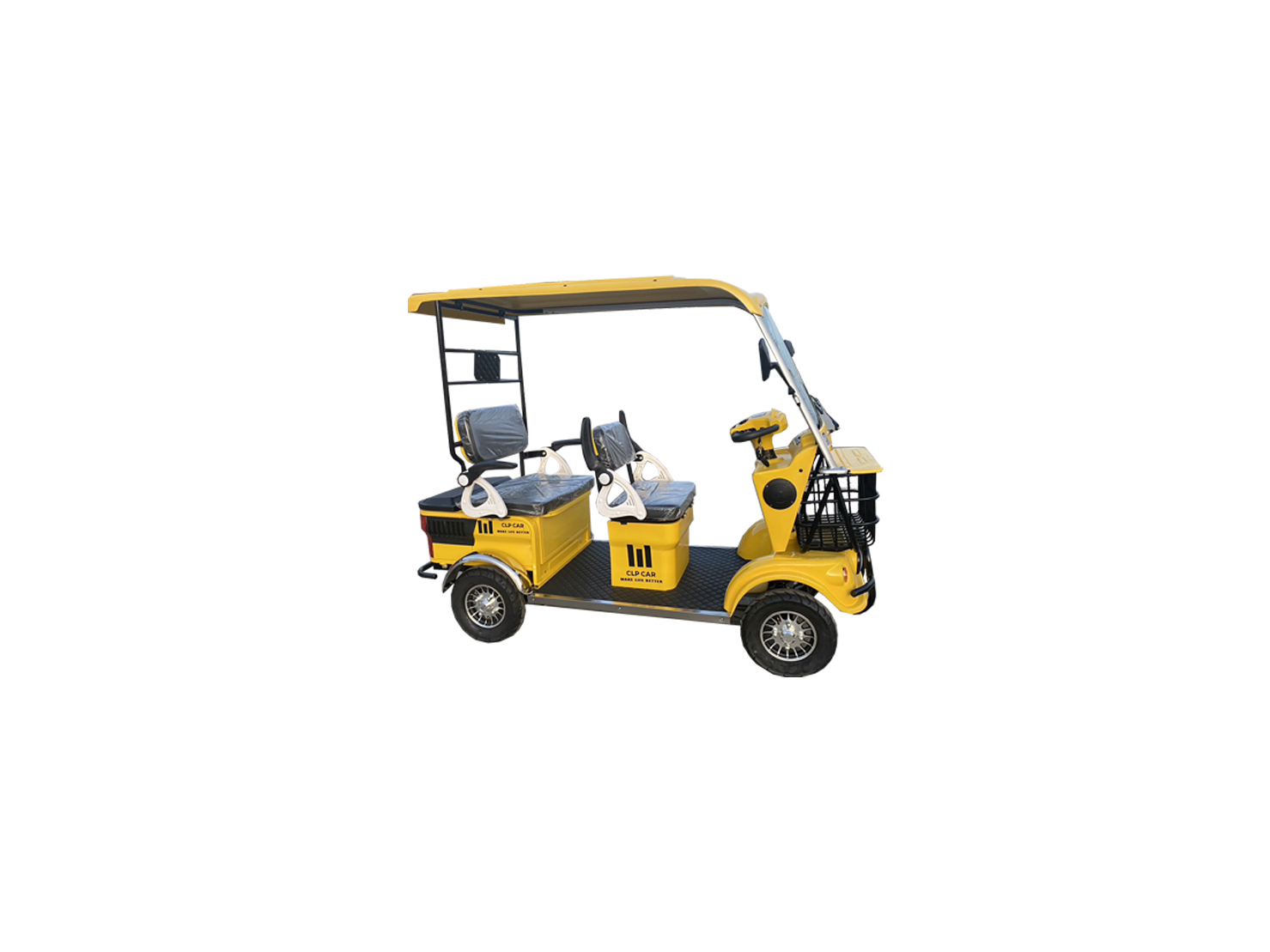 รถไฟฟ้า 4 ล้อ 3 ที่นั่ง รุ่น M-01 ยี่ห้อ CLP CAR สีเหลือง ขับแฮนด์บิด