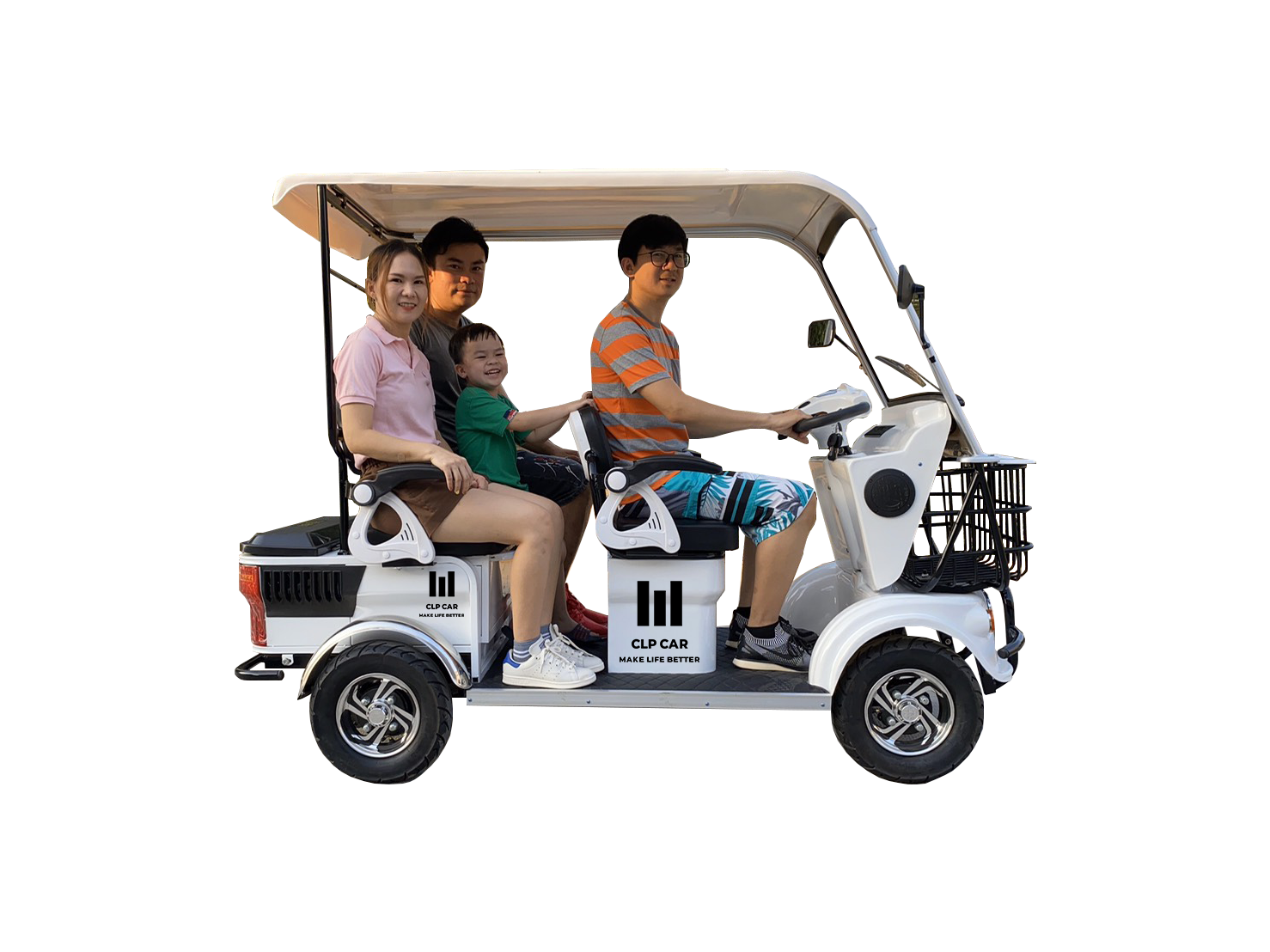 รถไฟฟ้า 4 ล้อ 3 ที่นั่ง รุ่น M-01 ยี่ห้อ CLP CAR สีขาว ขับแฮนด์บิด ขาว