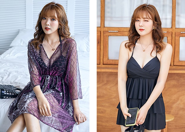 ชุดว่ายน้ำคนอ้วน 5xl พร้อมส่ง :ชุดว่ายน้ำไซส์ใหญ่เที่ยวทะเลเดินหาดสีดำเสื้อคลุมสีม่วงแต่งลายตาข่าย set 3 ชิ้นมีบรา กระโปรงระบายติดกางเกงขาสั้นและเสื้อคลุม แบบเก๋น่ารักมากๆจ้า:รอบอก38-48นิ้ว เอว34-44นิ้ว สะโพก38-52นิ้ว เสื้อคลุมรอบอก34-52นิ้ว