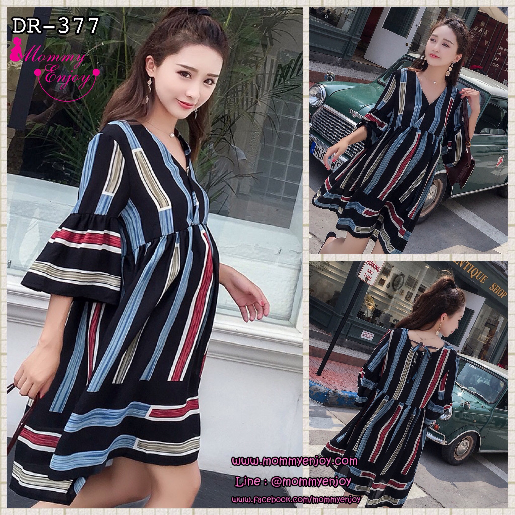 ชุดคลุมท้องแฟชั่นเกาหลีผ้าชีฟอง ลายน่ารักแบบวินเทจ แขนระบาย 4 ส่วน M L XL XXL 3XL