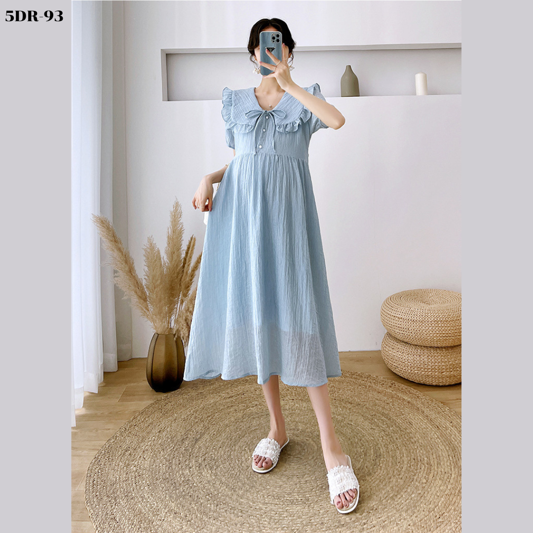 ชุดคลุมท้องแฟชั่นเกาหลี ผ้าย่น เบาสบาย ไม่ร้อน มีซับใน ผูกเชือกที่อก กระดุมแกะเปิดให้นมได้ ชุดสวยน่ารัก ใส่ได้หลากหลายโอกาส M L XL XXL