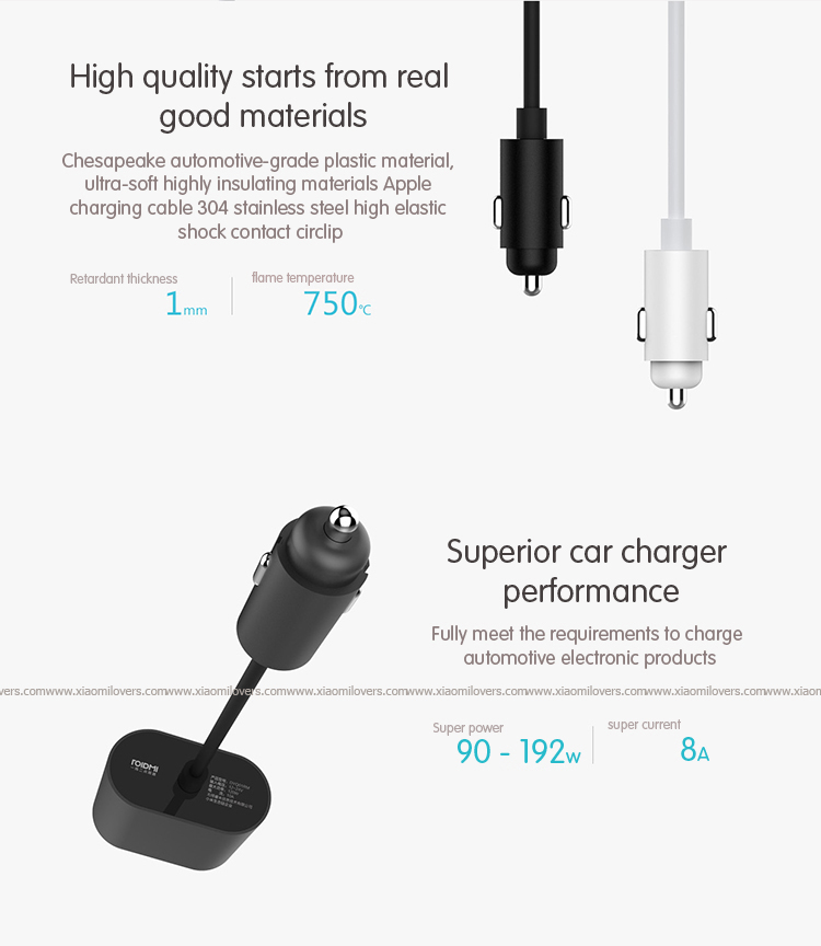 Xiaomi RoidMi Car Dual Cigarette Lighter Splitter - ตัวขยายช่องจุดบุหรี่แบบคู่(สีขาว)