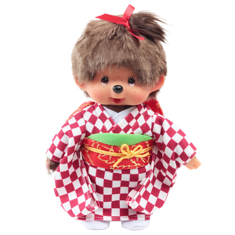 [PRE-ORDER] ตุ๊กตา ม่อนชิชิ กิโมโน สีแดง Size S ม่อนชิชิจัง Monchhichi 14 x 8 x 21 cm นำเข้าจากญี่ปุ่น オリジナル お着物モンチッチ 女の子 市松（赤）IPM-13-Z