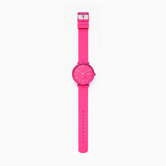 Skagen SKW2822 นาฬิกาผู้หญิง Aaren Kulor Neon Pink Silicone Quartz Women's Watch