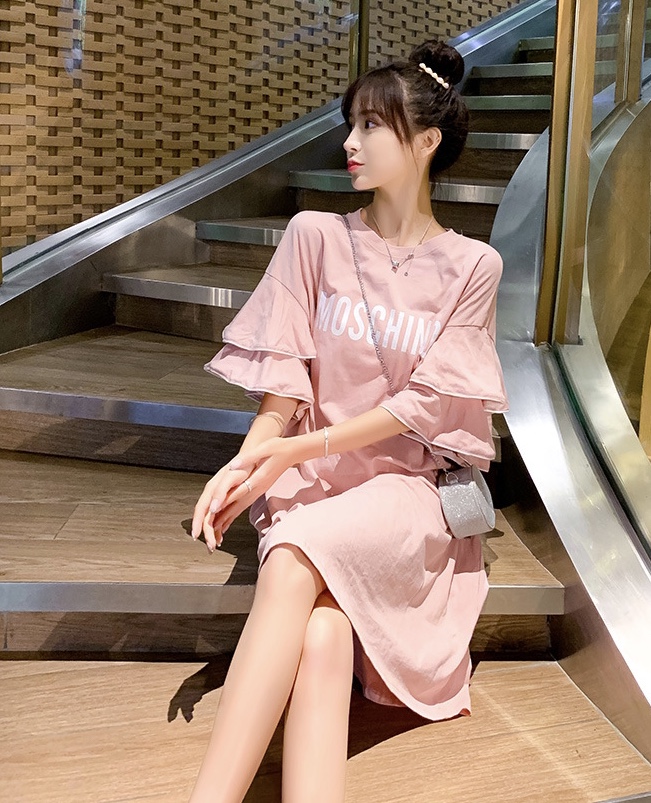 ชุดคลุมท้องแฟชั่นเกาหลี แขนระบาย 2 ชั้น ผ้าเนื้อนิ่ม ทรงน่ารักมากค่ะ M L XL XXL