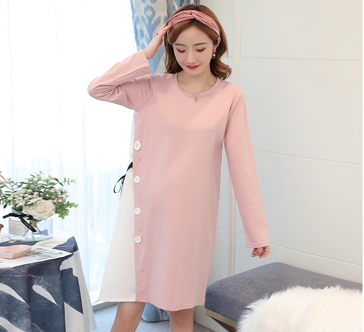 ชุดคลุมท้องแขนยาว ผ้ายืดเนื้อนิ่ม เนื้อหนาและนิ่มใส่สบาย มีเชือกปรับขนาดครรภ์ M L XL XXL