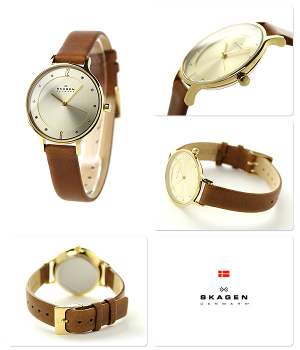 Skagen SKW2147 นาฬิกาผู้หญิง Skagen รุ่น SKW2147, Anita Gold Brown Leather Women's Watch
