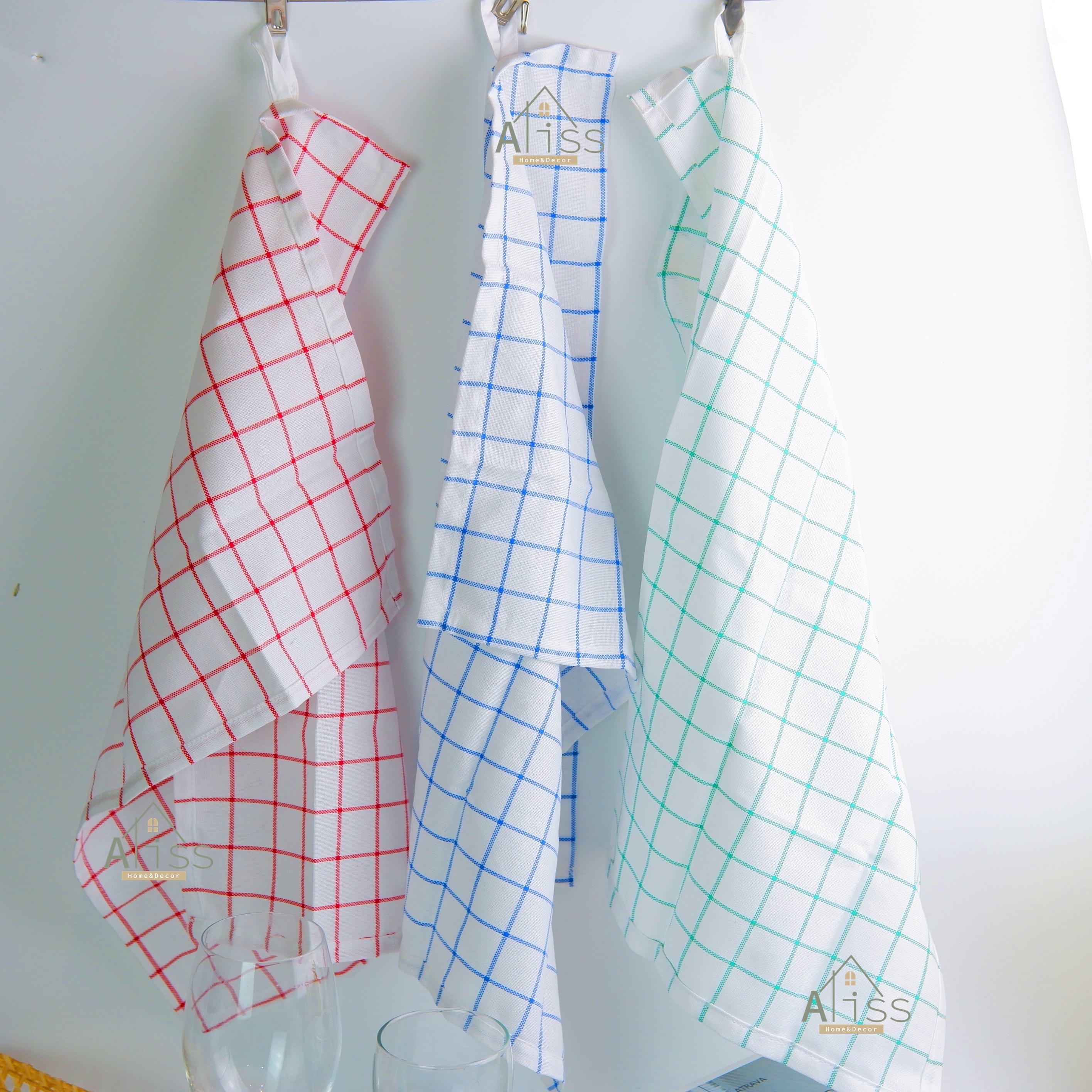 ผ้าเช็ดจาน (มีหูแขวน) ผืนเล็ก 15x20 นิ้ว ลายตาราง ผ้าเช็ดแก้ว เช็ดครัว ผ้าเช็ดโต๊ะ ผ้าเช็ดมือ ผ้าอเนกประสงค์ ผ้าเช็ดทำความสะอาด