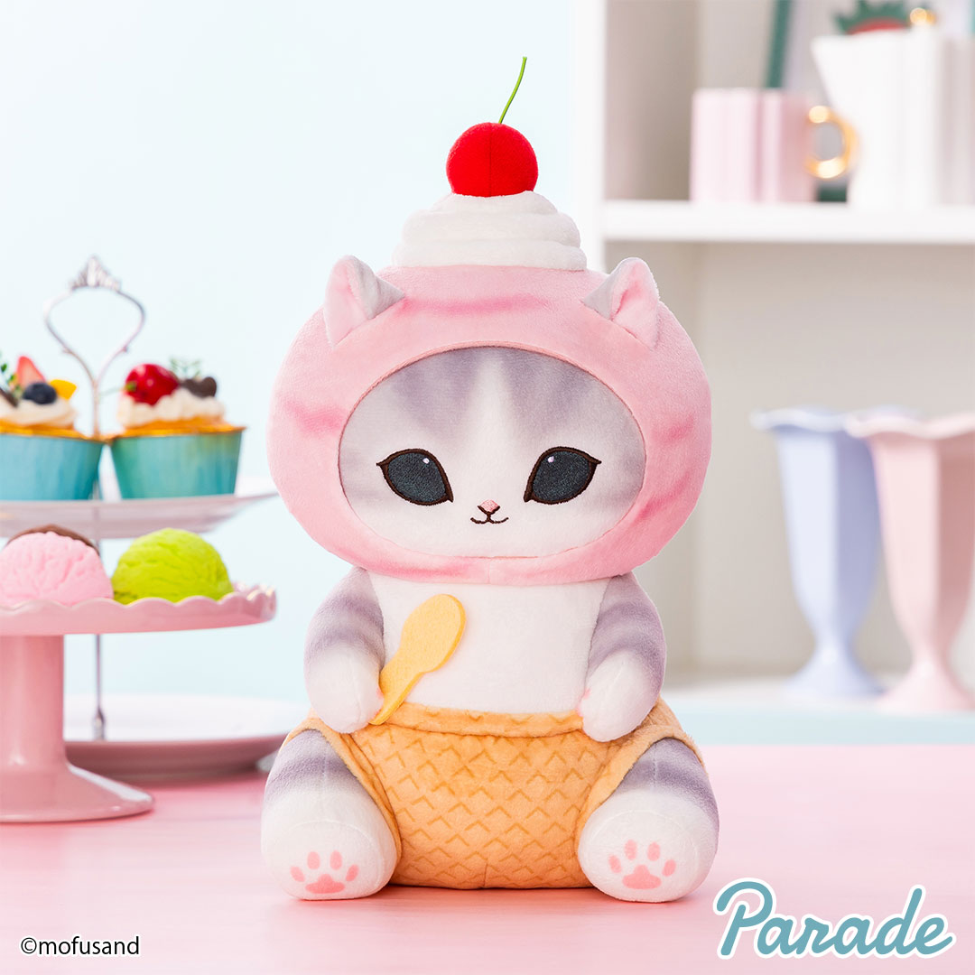 [PRE-ORDER] ตุ๊กตา Mofusand Ice-Cream Cat Strawberry แมวโมฟุ แมวเทา ไอศกรีม สตรอว์เบอร์รี่ ขนาด สูง 30 cm ｍofusand アイスにゃんBIGぬいぐるみ