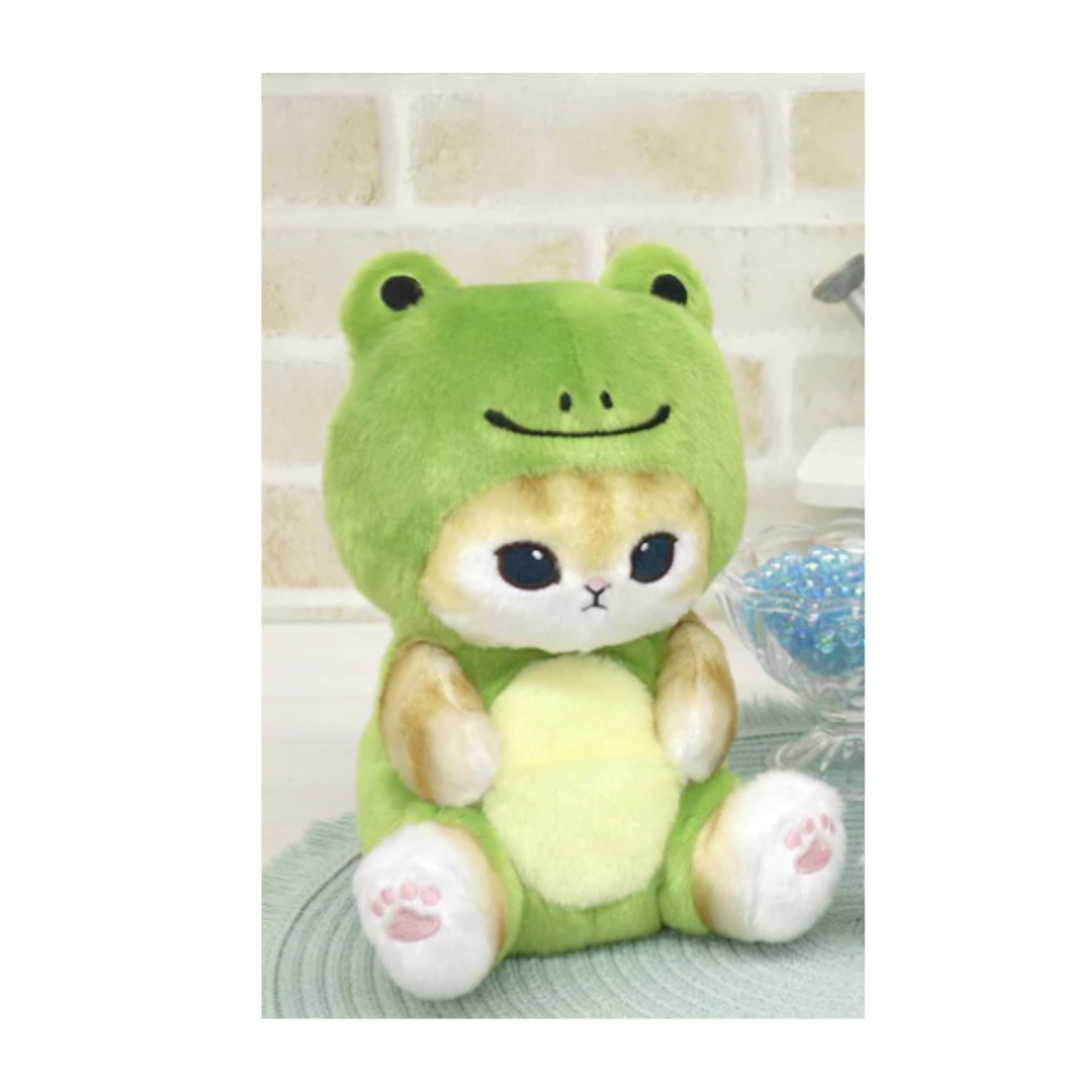 [PRE-ORDER] ตุ๊กตา แมวโมฟุ Mofusand ชุดกบเขียว ขนาด S 20 x 13 x 13 cm นำเข้าจากญี่ปุ่น โมฟุซาน mofu ぽてたまぬいぐるみ かえるにゃん ベージュ