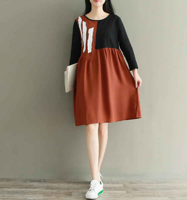 ชุดคลุมท้องแขนยาว ผ้าลินิน ทรงวินเทจ ลายน่ารักใส่สบาย สีสวย M L XL XXL