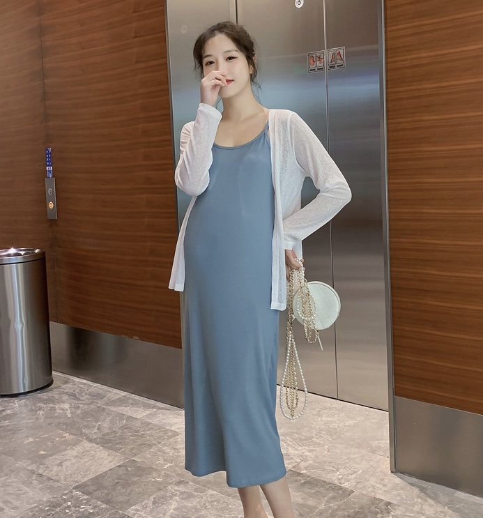 เดรสคลุมท้องแฟชั่นสบายๆ ผ้า Cotton spandex เนื้อนิ่ม ใส่สบายไม่ต้องรีด ผ้านุ่มเย็น มาพร้อมเสื้อคลุม สวยๆ M L XL XXL