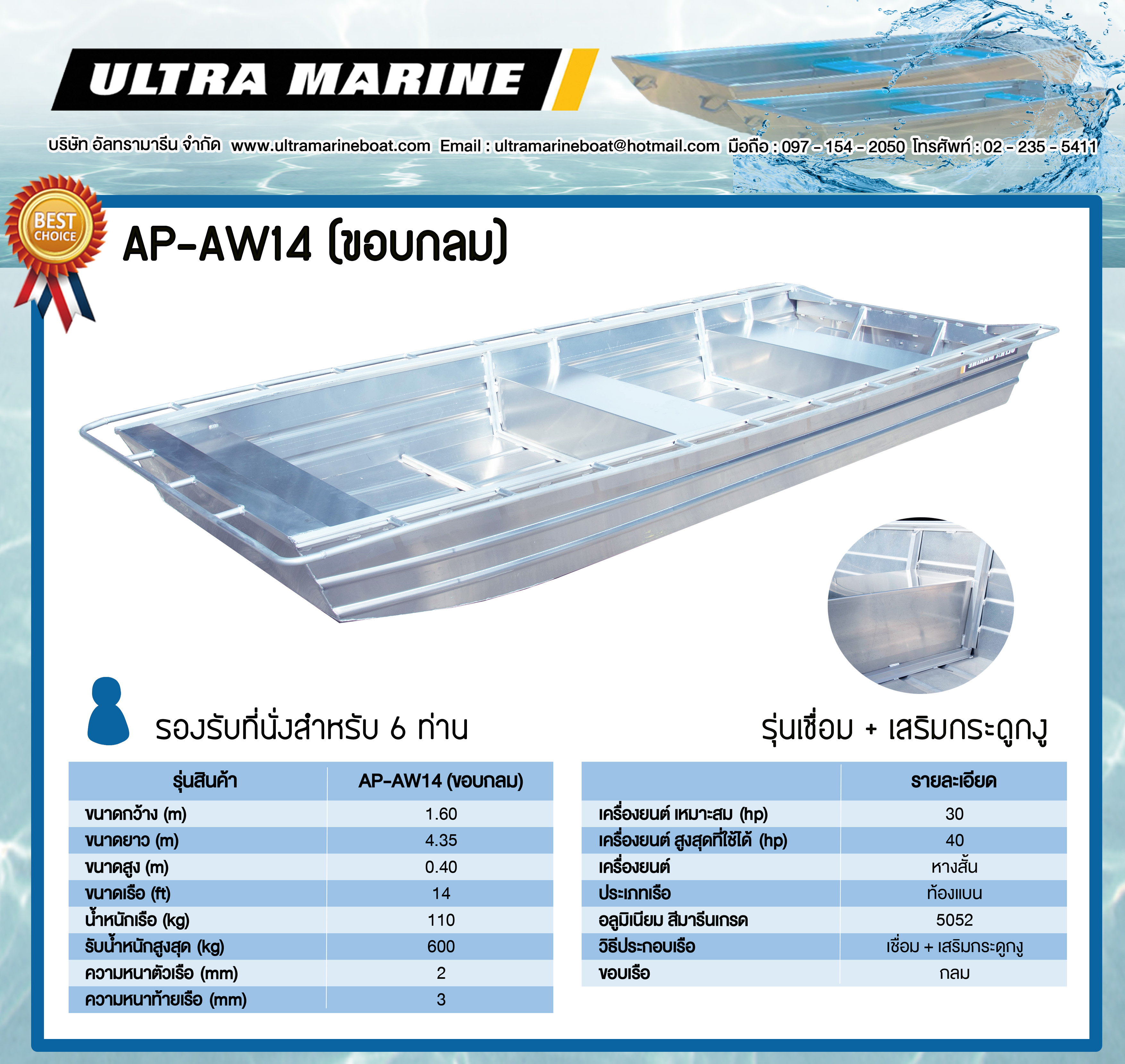เรือท้องแบนรุ่น AP-AW14 ( ขอบกลม )