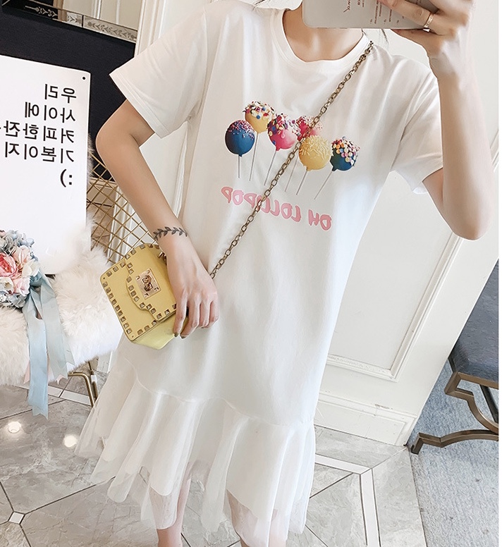 ชุดคลุมท้องแฟชั่นแขนสั้น ต่อระบายด้วยผ้าตาข่าย ลายน่ารัก ผ้านิ่มใส่สบายดีมากเลยค่ะ M L XL XXL