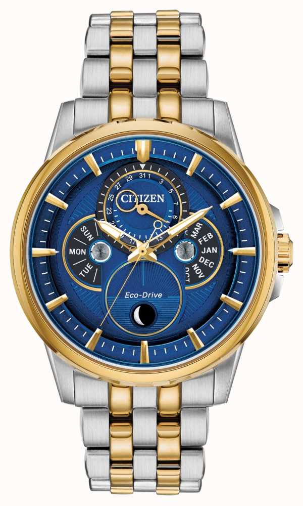 Citizen BU0054-52L นาฬิกาผู้ชาย Eco-Drive Calendrier Multi-function Blue Dial Two-tone Men's Watch