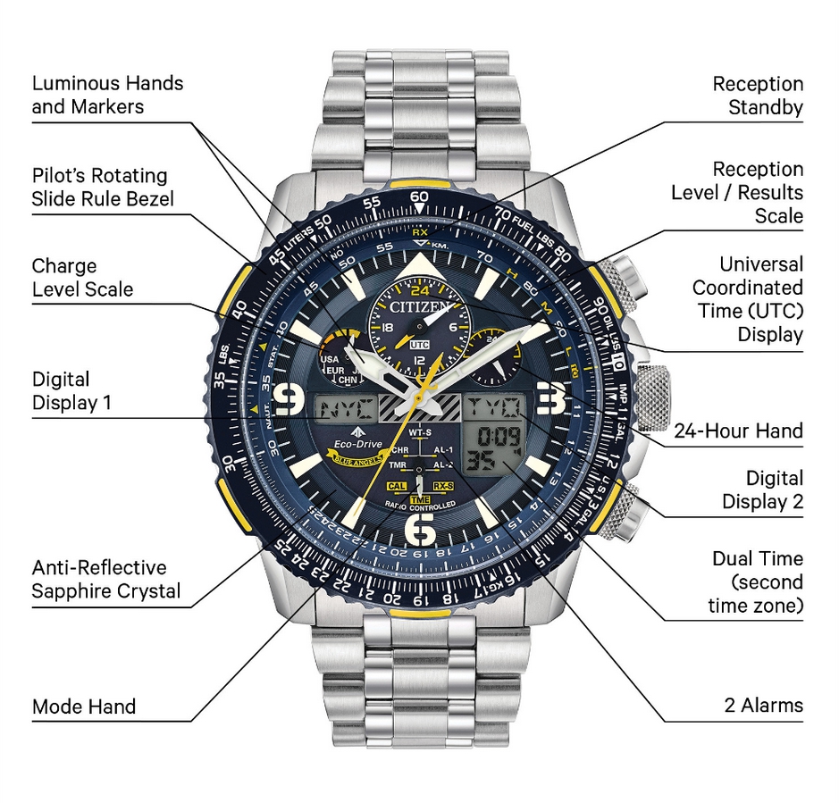 Citizen JY8078-52L นาฬิกาชาย Promaster Blue Angels Skyhawk A-T Radio Controlled Eco-Drive Chrono Men's Watch