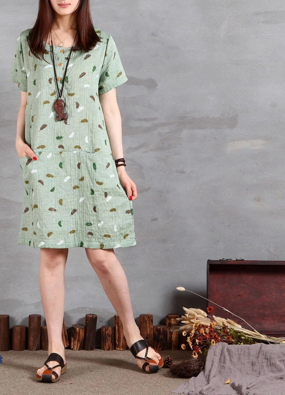 ชุดคนท้อง ผ้าฝ้าย มีกระเป๋าลายใบไม้สีเขียว M,L,XL