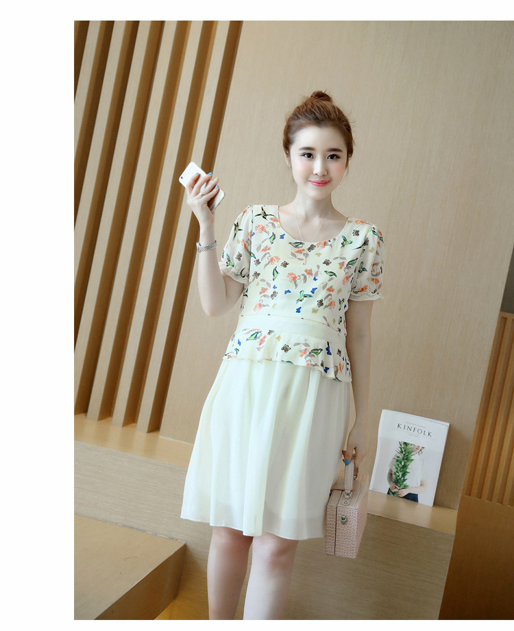 เดรสคลุมท้องแฟชั่น ผ้้าชีฟองพริ้วสวย เปิดซิปให้นมได้ มีเชือกผูกปรับขนาดได้ M,L,XL,XXL