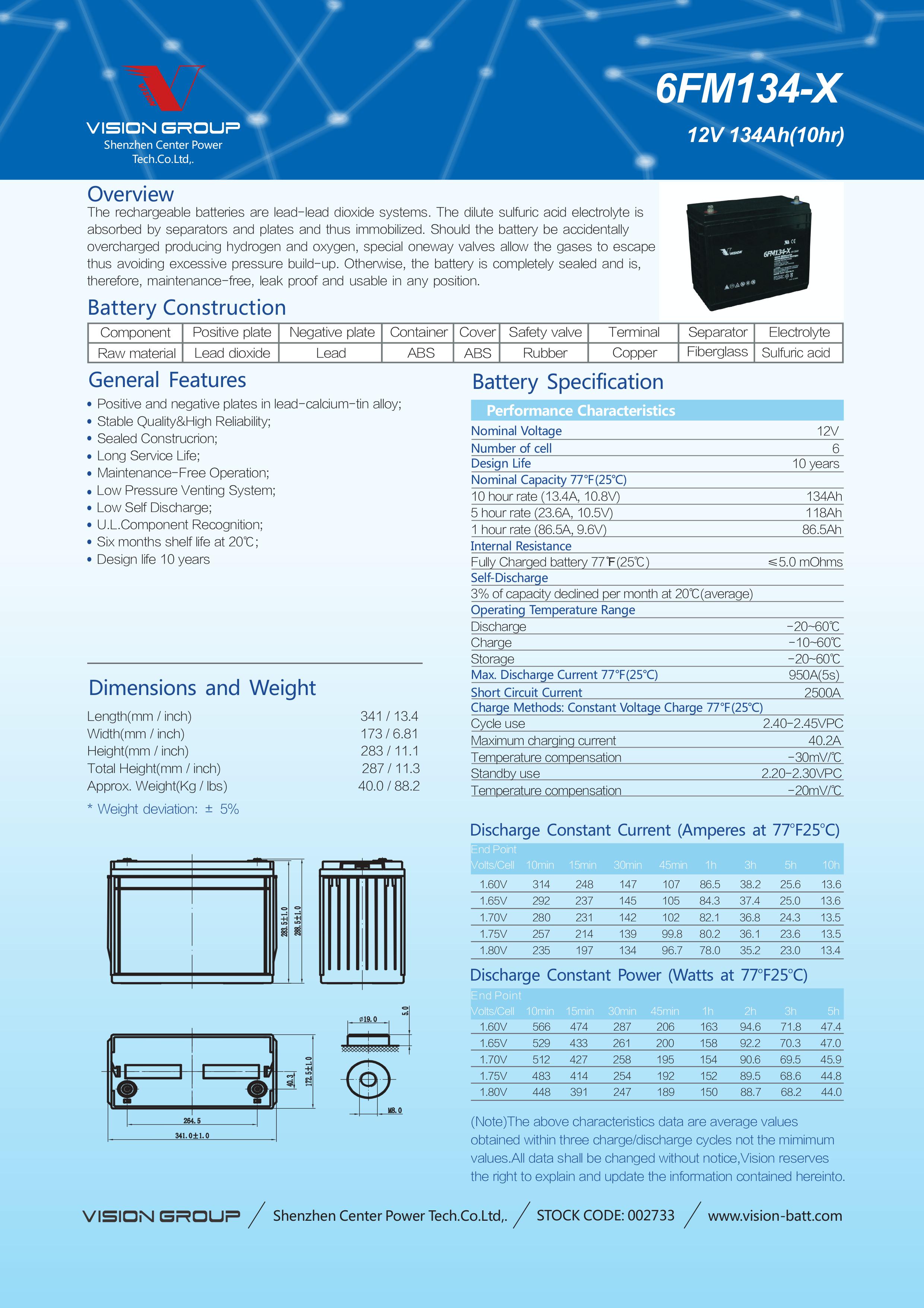 12V 134AH VISION