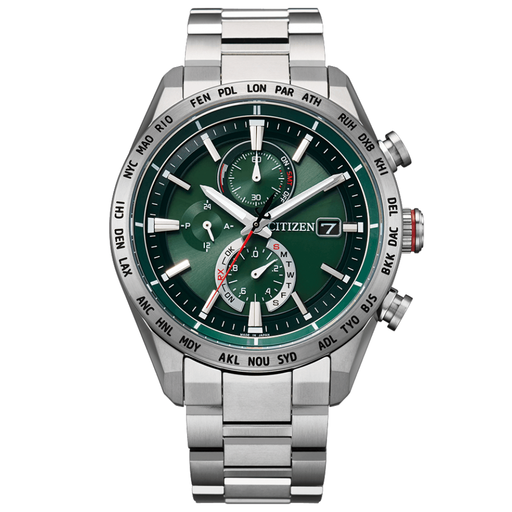 Citizen AT8181-63W นาฬิกาผู้ชาย Attesa Eco-drive Radio World Time Titanium Men's Watch