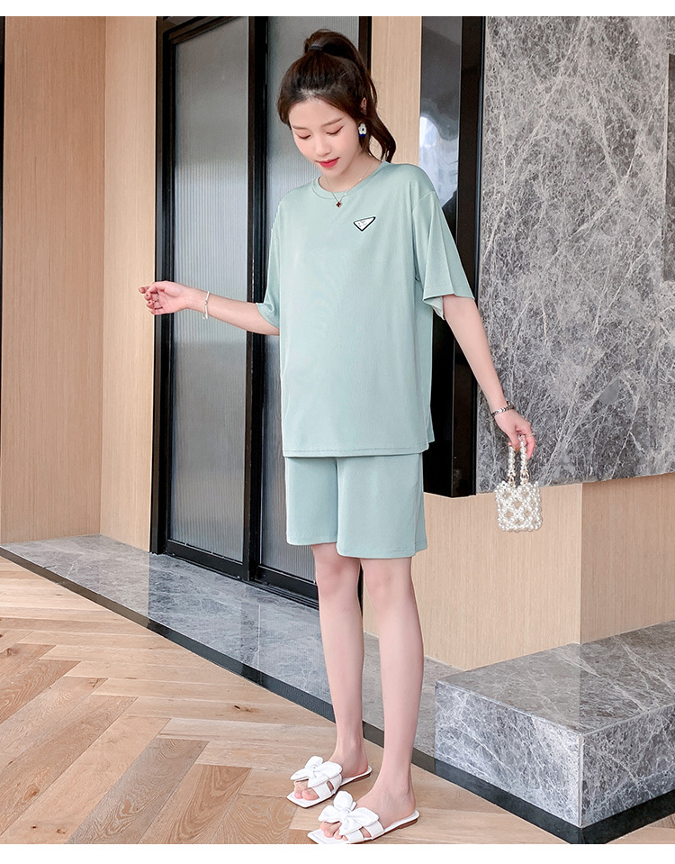 ชุดเสื้อคลุมท้อง+กางเกงขาสั้น สไตล์เกาหลี ผ้าเนื้อนิ่ม ยืดตัว ใส่สบายมากๆ กางเกงปรับได้ตามขนาดครรภ์ M,L,XL,XXL