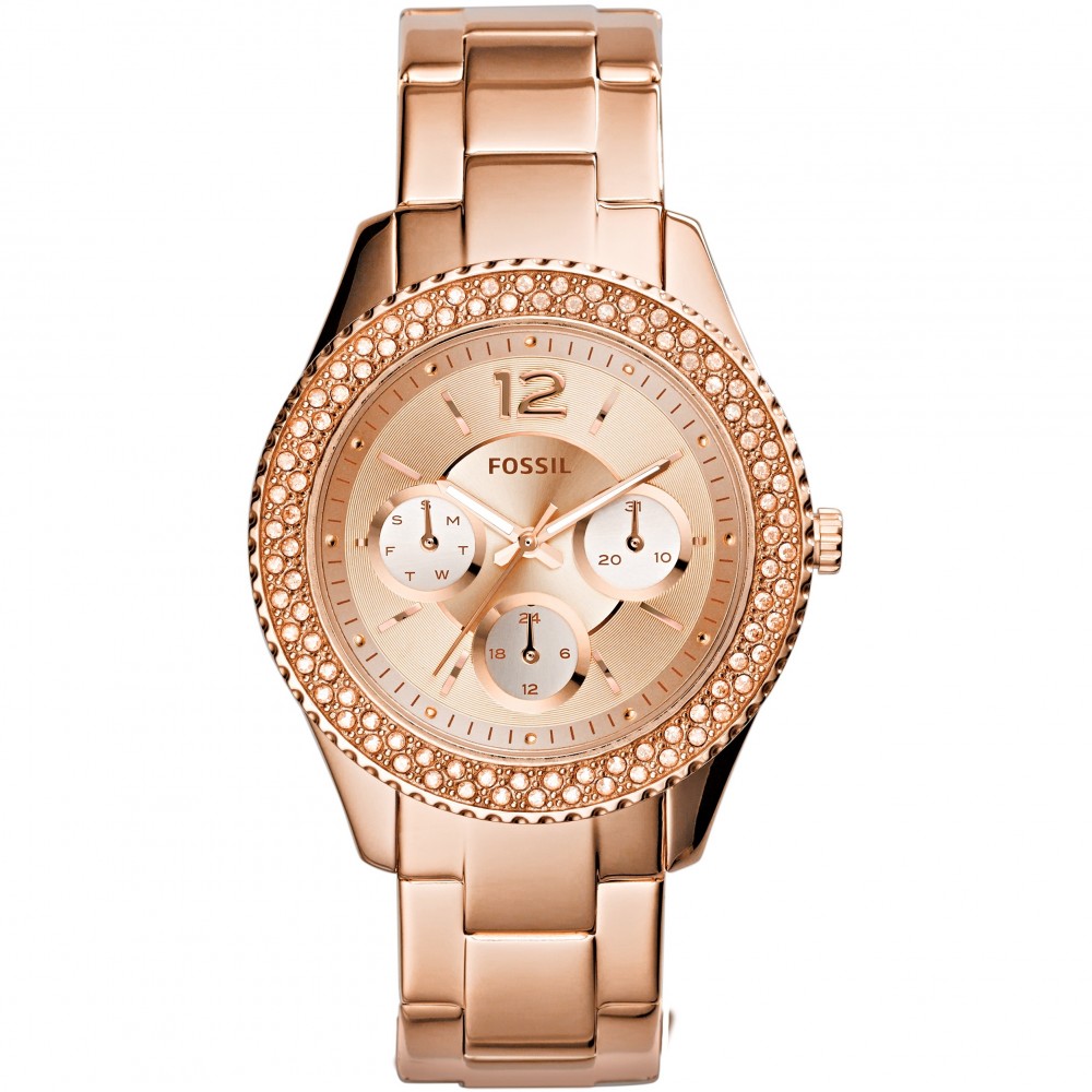 Fossil ES3590 นาฬิกาผู้หญิง Fossil รุ่น ES3590, Stella Rose Gold Multifunction Crystal Women's Watch