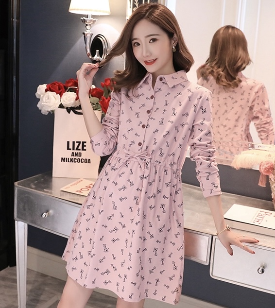 ชุดคลุมท้องแฟชั่นเกาหลี คอปกแขนยาว ลายยีราฟ กระดุมเปิดได้ M L XL XXL