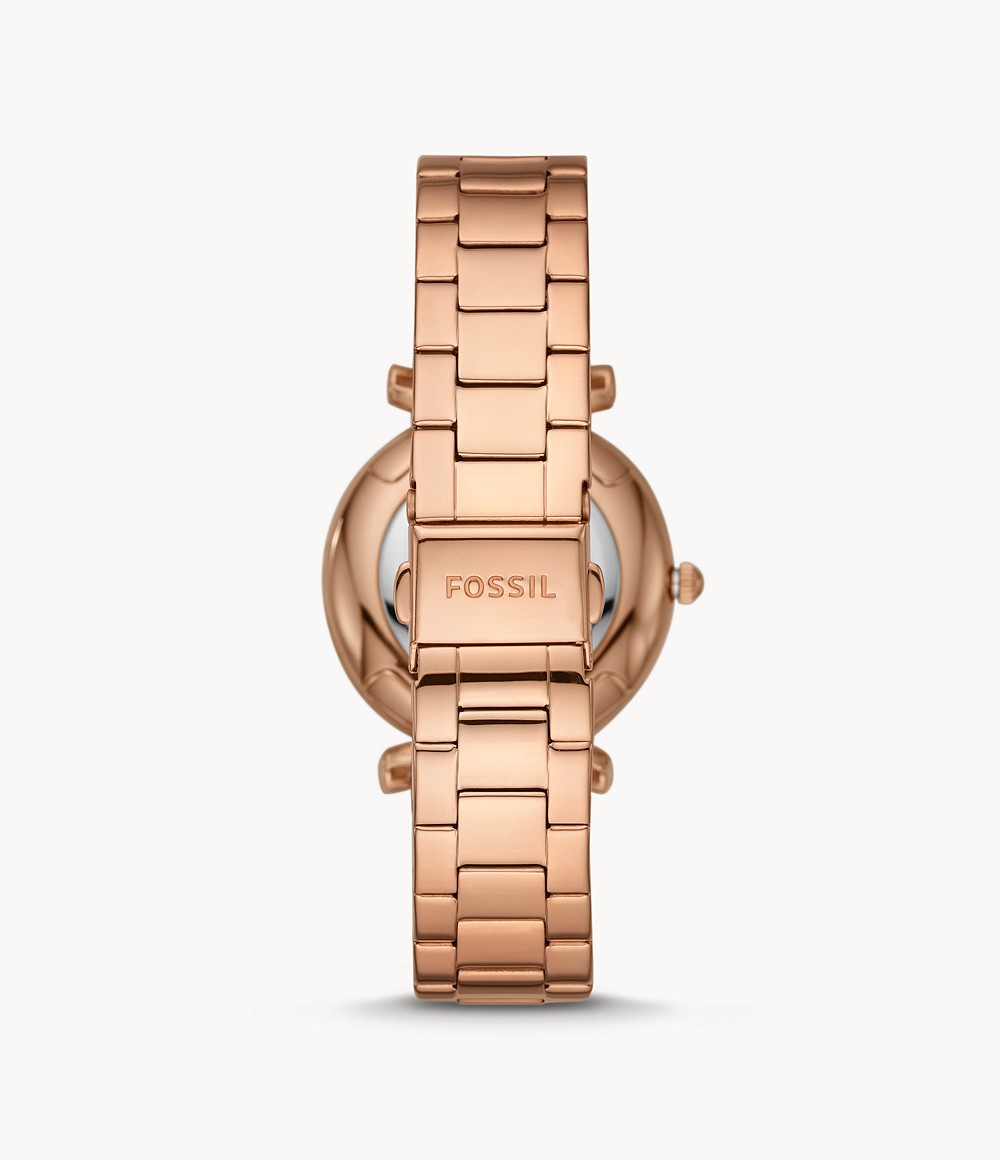 Fossil ES4685SET นาฬิกาผู้หญิง Carlie Three-Hand Rose-Gold-Tone Stainless-Steel and Bracelet Box Set Women's Watch