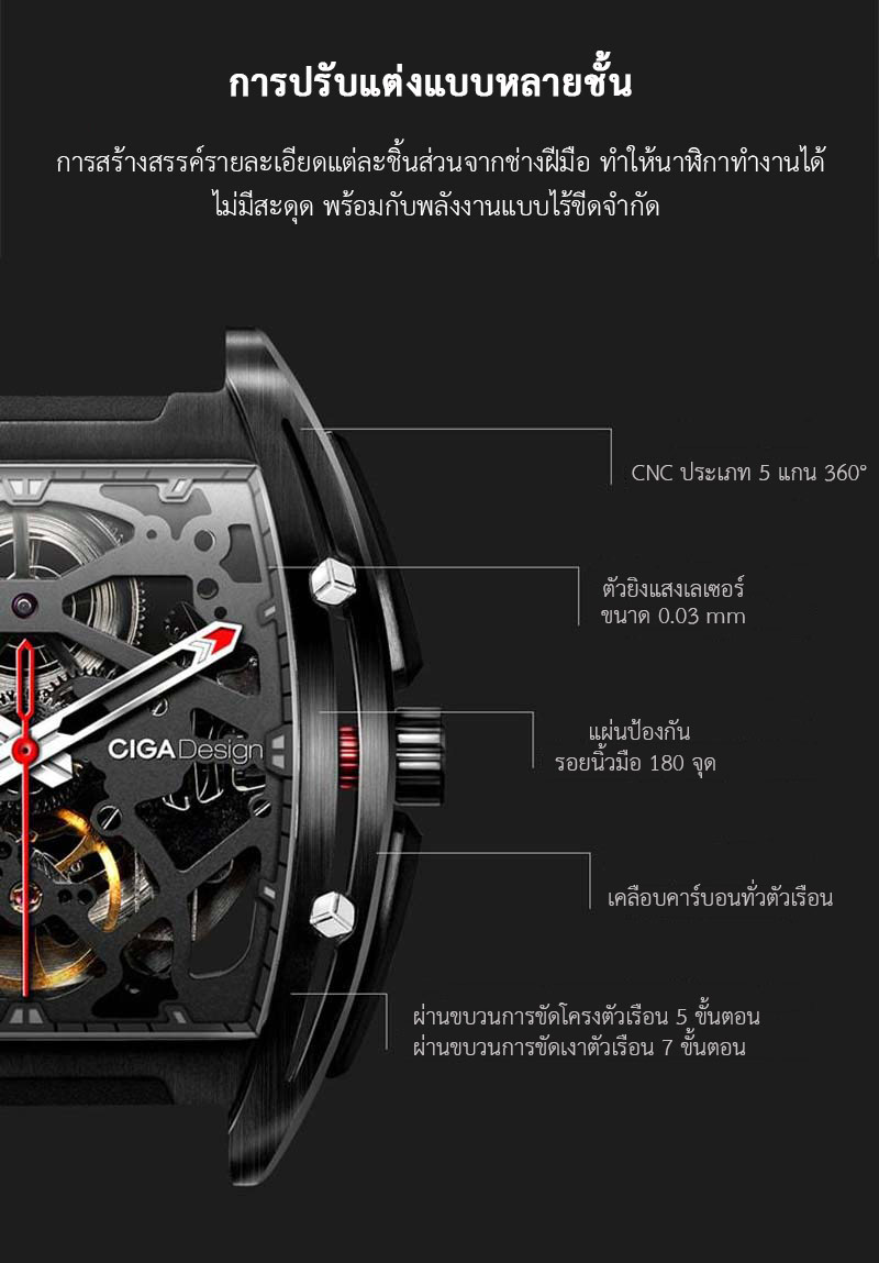 (ประกันศูนย์ไทย 1 ปี) CIGA Design Z Series DLC Automatic Mechanical Watch - นาฬิกาออโตเมติกซิก้า ดีไซน์ รุ่น Z Series DLC