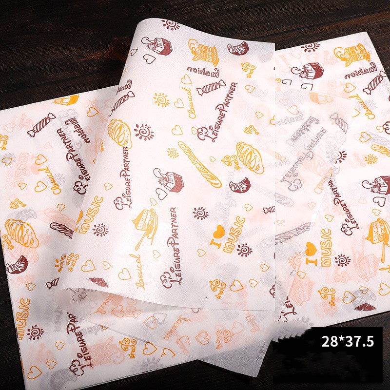 กระดาษห่อแซนวิช แฮมเบอร์เกอร์ กระดาษรองขนม ขนาด 28x37.5 ซม. จำนวน 45-50 และ 95-100 แผ่นต่อแพ็ค