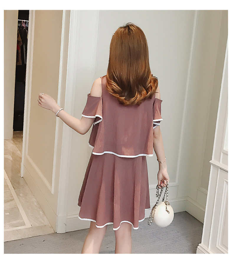 ชุดคลุมท้องเปิดให้นม เปิดไหล่ เหมือนใส่ชุดเสื้อกระโปรง ชุดสวยใส่ได้ถึงหลังคลอด M,L,XL,XXL