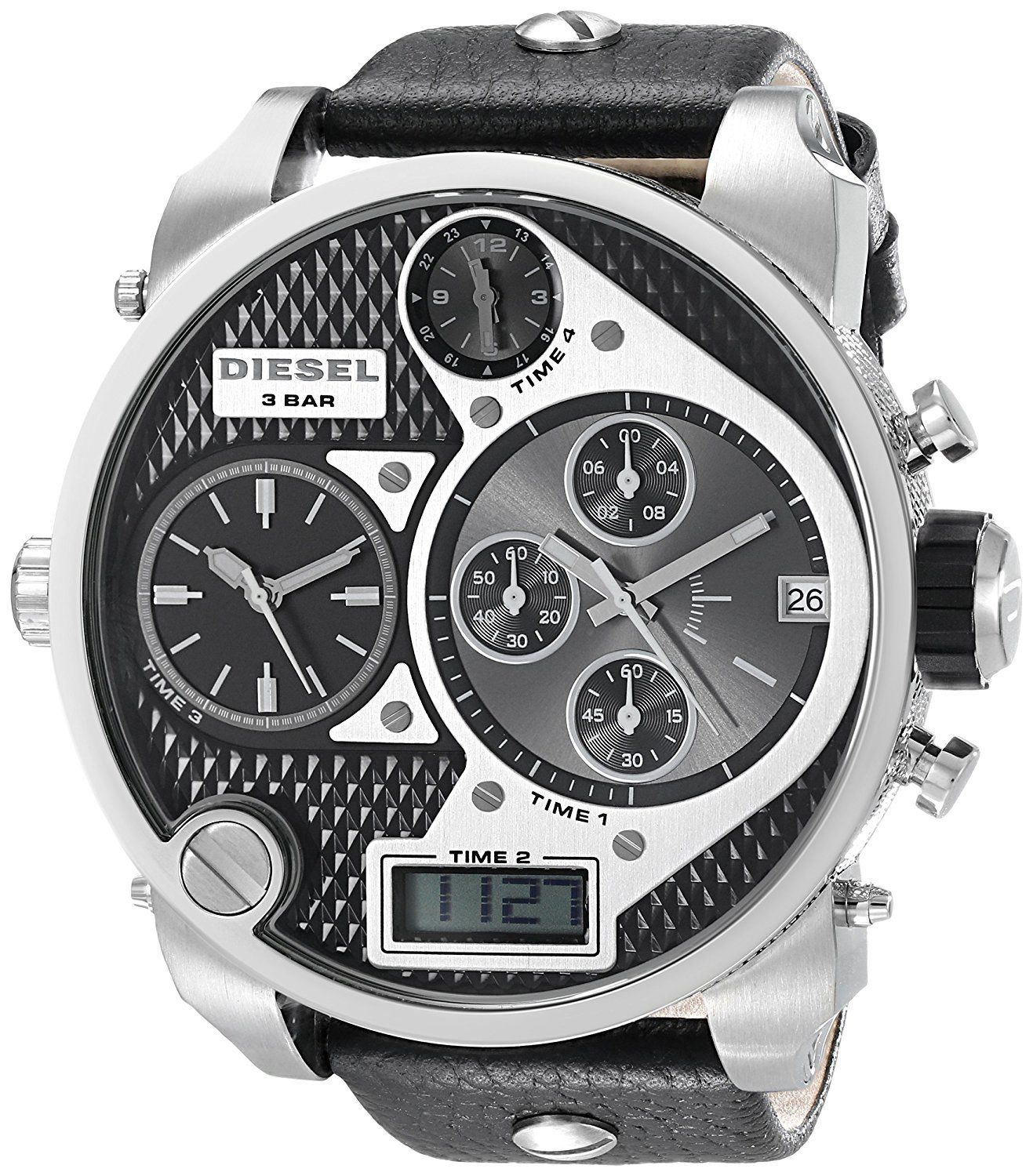 Diesel DZ7125 นาฬิกาผู้ชาย Diesel รุ่น DZ7125, SBA Oversized Chronograph Black Leather Men's Watch
