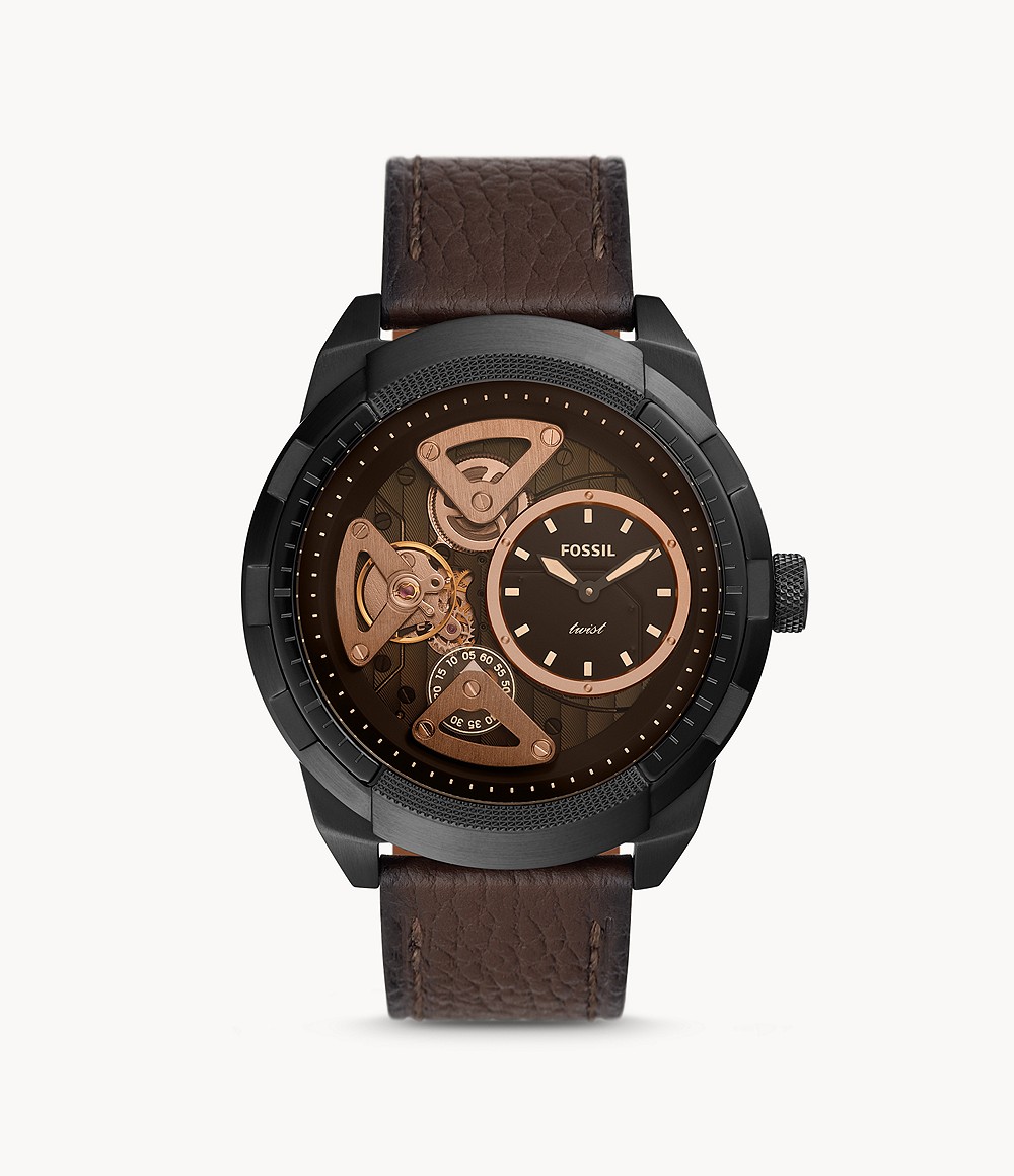 Fossil ME1172 นาฬิกาผู้ชาย Bronson Twist Brown Leather Mechanical Men's Watch