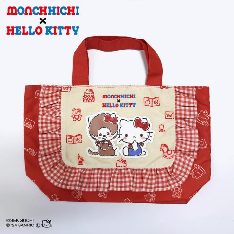 [PRE-ORDER] Monchhichi x Hello Kitty Mini Tote Bag กระเป๋ามินิ ม่อนชิชิ x คิตตี้ ครบรอบ 50 ปี สี Wine Red 101 レディース ミニトートバッグ（サンリオキャラクターズ×モンチッチ）