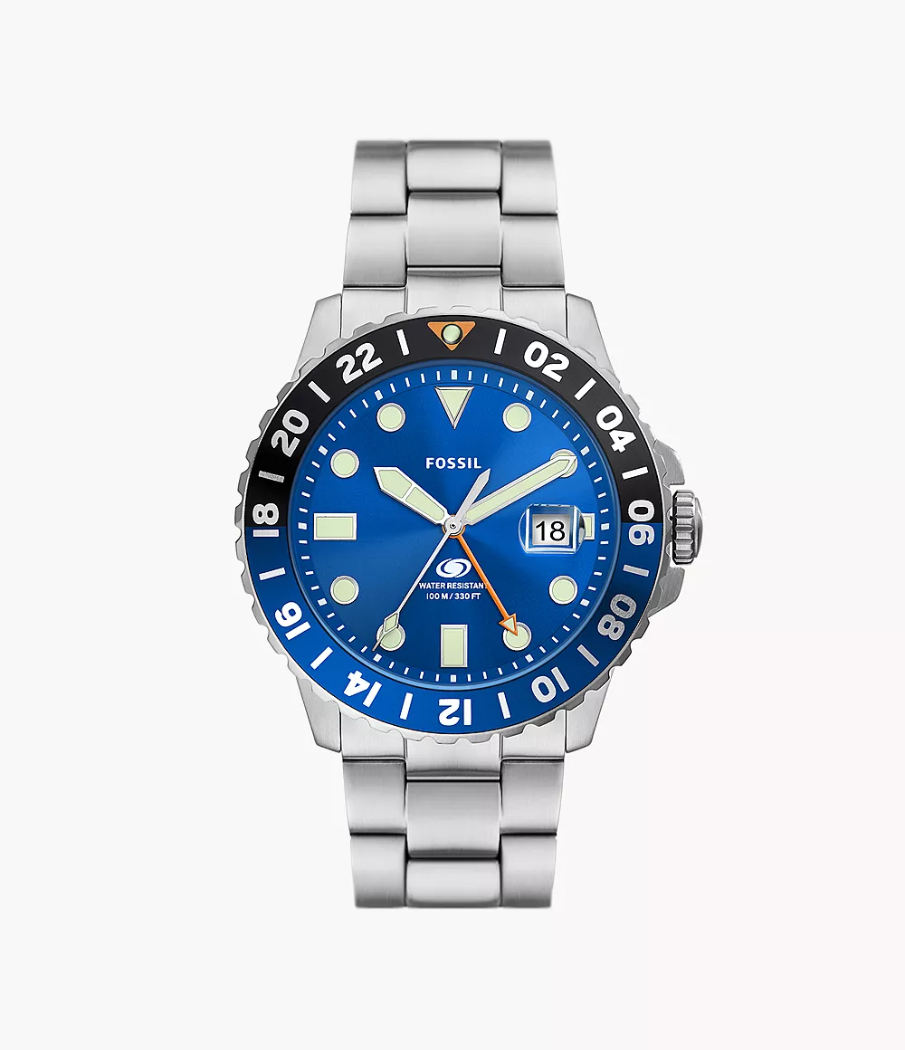 Fossil FS5991 นาฬิกาผู้ชาย Blue GMT Stainless Steel Quartz Men's Watch