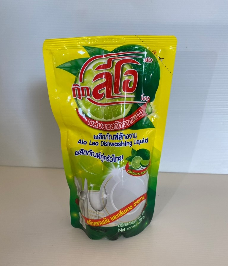 น้ำยาล้างจานแบบถุงเติม 420ml.สูตรเข้มข้นผสมสารสกัดจากมะนาวกุ๊กลีโอ ราคาประหยัดใช้ดีเกินคุ้ม