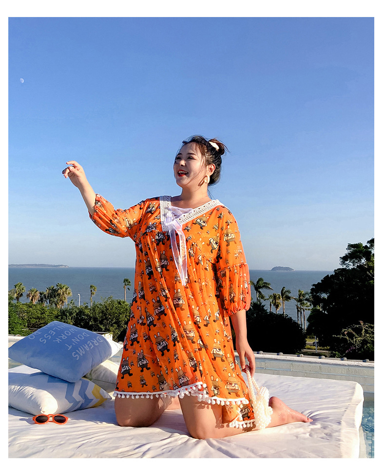 ชุดว่ายน้ำคนอ้วน 6xlพร้อมส่ง :ชุดว่ายน้ำset 3ชิ้นไซส์ใหญ่สีส้มแต่งลายการ์ตูนมีบรา กางเกงขาสั้นและเสื้อคลุมแต่งสายผูกโบว์ด้านหน้าแบบน่ารักมากๆจ้า: ขนาด- บรารอบอก 38 - 46 นิ้ว- เอว 36 - 44 นิ้ว- สะโพก 40 - 54 นิ้ว- เสื้อคลุมรอบอกกว้าง 52 นิ้ว